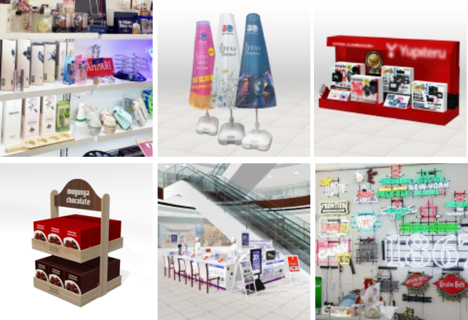 LEDライト、ドレスバナー、紙什器/棚、紙什器/棚、イベントブース、ネオンサイン